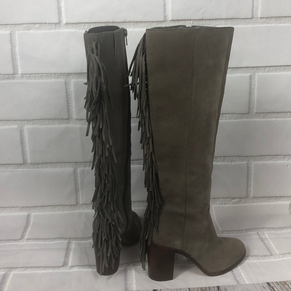 GIANNI BINI Fringe gray leather boots block heel - Picture 2 of 8